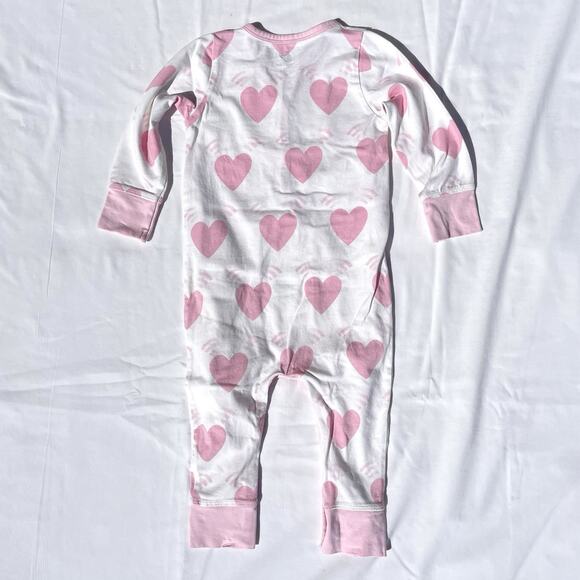 Monica + Andy Pink Heart Print 1 Piece Romper Pajamas Girls 18-24 Months Organic - Picture 3 of 3